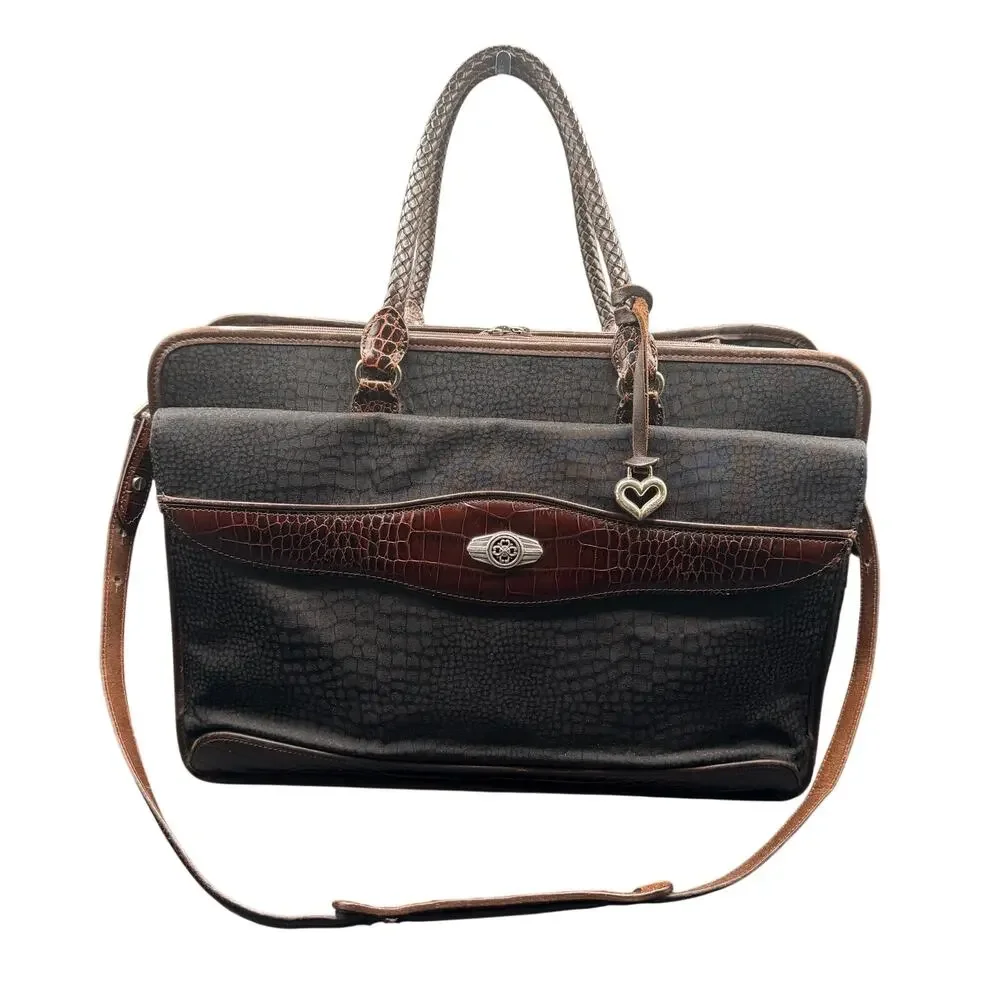 Brighton for Business Martha Leather Laptop Briefcase Croc Trim Work Bag